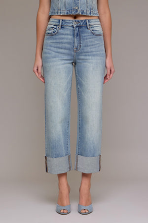 Hidden Jeans Vintage Wash High Rise Cuffed Wide Straight