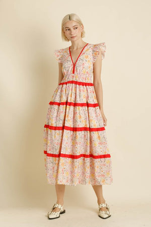 AUREUM Women's Dresses Aureum Contrast Floral Midi Dress || David's Clothing