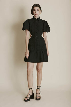 AUREUM Women's Dresses Pearl Trim Cut-Out Shirt Dress || David's Clothing