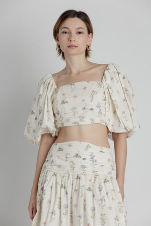 AUREUM Women's Top Shirred Floral Crop Top