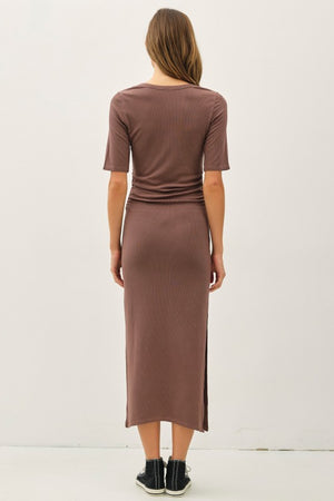 Be Cool LA Women's Dresses Basic Ribbed Midi Dress With Side Slit