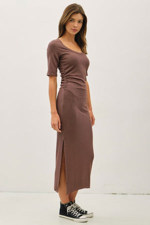 Be Cool LA Women's Dresses Basic Ribbed Midi Dress With Side Slit