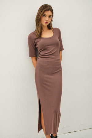 Be Cool LA Women's Dresses Basic Ribbed Midi Dress With Side Slit