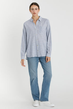 Be Cool LA Women's Top Hairline Stripe Button Down Shirt || David's Clothing