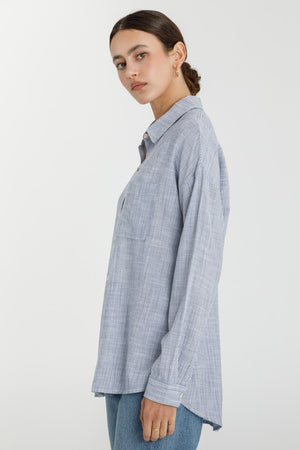 Be Cool LA Women's Top Hairline Stripe Button Down Shirt || David's Clothing