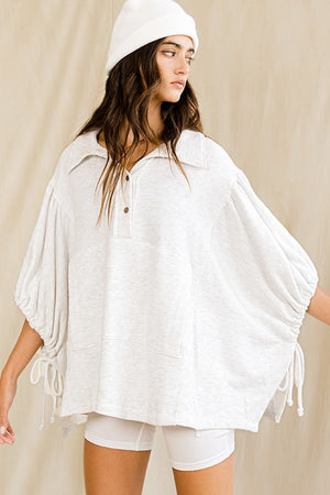 BUCKET LIST Women's Sweaters Oversized Drawstring Tie Sleeves Detail Solid Top || David's Clothing