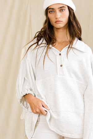 BUCKET LIST Women's Sweaters Oversized Drawstring Tie Sleeves Detail Solid Top || David's Clothing