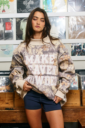 BUCKET LIST Women's Sweatshirt Camo Appliqué Embroidery Mock-neck Sweatshirt