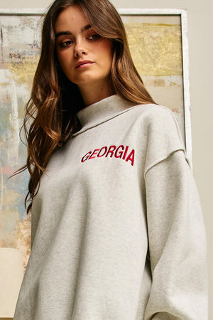 BUCKET LIST Women's Sweatshirt Embroidered "GEORGIA" Mock Neck Pullover