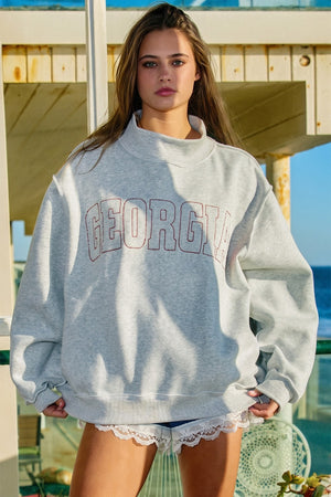 BUCKET LIST Women's Sweatshirt Georgia Embroidered Mock Neck Graphic Sweatshirt