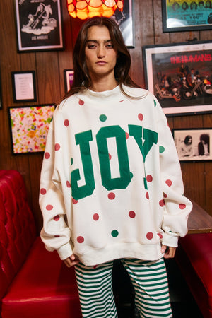 BUCKET LIST Women's Sweatshirt JOY Patch Polka-dot Mock-neck Sweatshirt