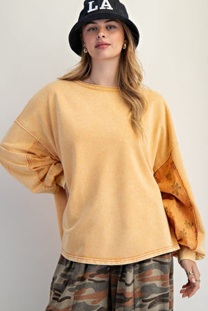 EASEL Women's Top Dolman Sleeves Washed Terry Pullover