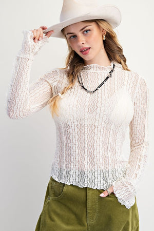 EASEL Women's Top Long Sleeve Lace Fitted Top || David's Clothing