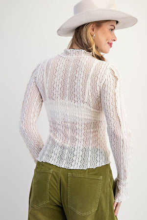 EASEL Women's Top Long Sleeve Lace Fitted Top || David's Clothing