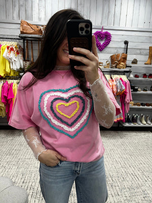 EASEL Women's Top Ruffle Heart Tee