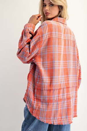 EASEL Women's Top Washed Plaid Shirt Tunic || David's Clothing