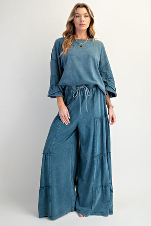 EASEL Women's Top Wing Ruffle Slvs Washed Cotton Slub Top || David's Clothing