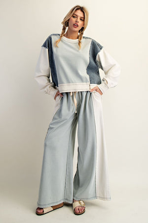 ee:some Women's Sweaters Frayed Color Block Long Sleeve Pullover || David's Clothing