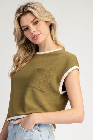 ee:some Women's Top Two Tone Round Neck Short Sleeve Top || David's Clothing