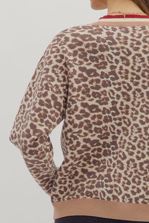 ENTRO INC Women's Cardigans Animal Pattern Long Sleeve V-Neck Cardigan
