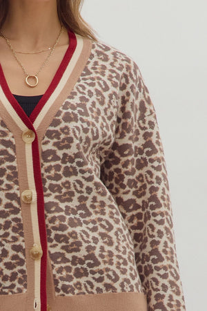 ENTRO INC Women's Cardigans Animal Pattern Long Sleeve V-Neck Cardigan