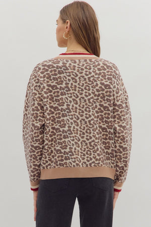 ENTRO INC Women's Cardigans Animal Pattern Long Sleeve V-Neck Cardigan