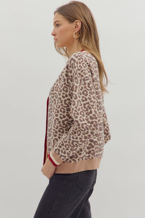 ENTRO INC Women's Cardigans Animal Pattern Long Sleeve V-Neck Cardigan
