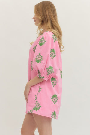 ENTRO INC Women's Dresses Embroidered 3/4 Puff Sleeve Mini Dress