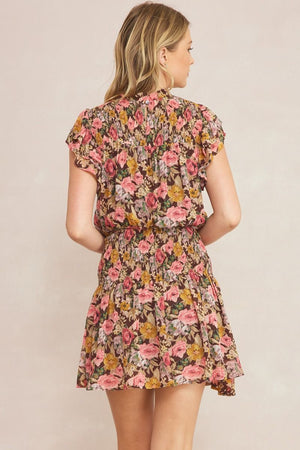 ENTRO INC Women's Dresses Floral Print Mock Neck Short Sleeve Mini Dress || David's Clothing