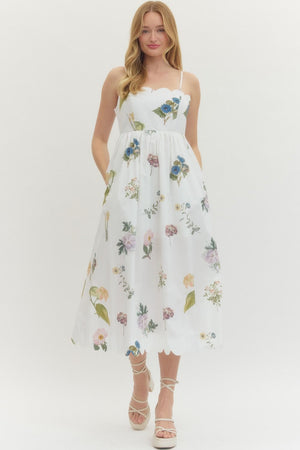 ENTRO INC Women's Dresses Floral Scallop Neckline Sleeveless Midi Dress