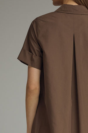 ENTRO INC Women's Dresses Gold Button Solid Short Sleeve Midi Dress