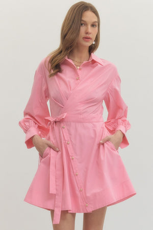 ENTRO INC Women's Dresses PINK / S Tie Waist Mini Dress D30660