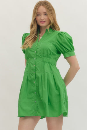 ENTRO INC Women's Dresses Solid short puff sleeve mini dress