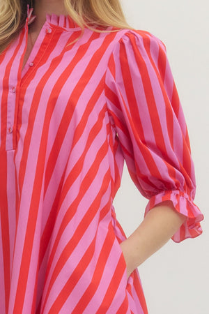 ENTRO INC Women's Dresses Striped 3/4 Puff Sleeve Mini Dress
