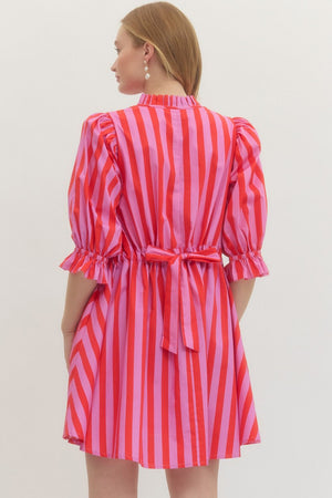 ENTRO INC Women's Dresses Striped 3/4 Puff Sleeve Mini Dress