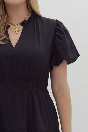 ENTRO INC Women's Dresses V-Neck Bubble Sleeve Tiered Midi Dress Plus Size || David's Clothing