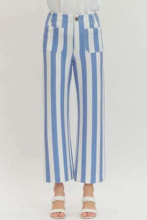 ENTRO INC Women's Pants BLUE / S Striped Flare Pants P29802