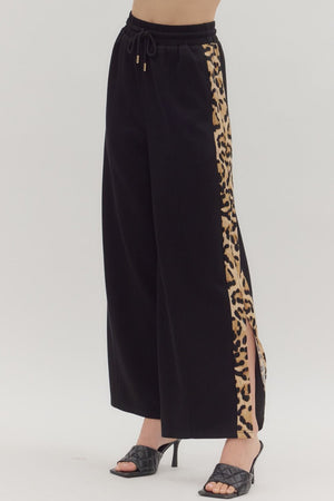 ENTRO INC Women's Pants Leopard Accent Stripe High-Waist Pants