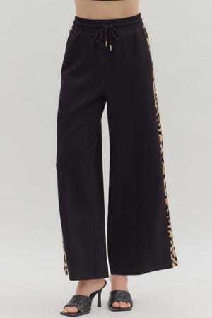 ENTRO INC Women's Pants Leopard Accent Stripe High-Waist Pants