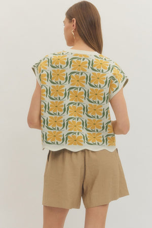 ENTRO INC Women's Sweaters Floral Knit Cap Sleeve Top