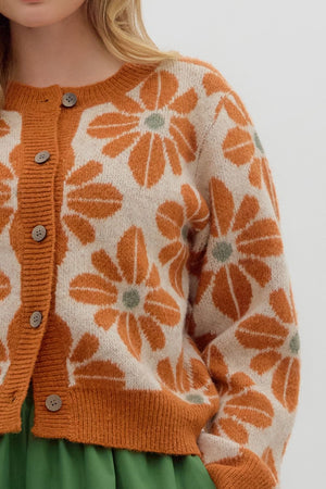 ENTRO INC Women's Sweaters Floral Pattern Long Sleeve Sweater Knit Cardigan