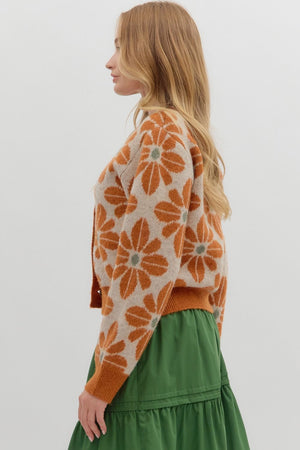 ENTRO INC Women's Sweaters Floral Pattern Long Sleeve Sweater Knit Cardigan