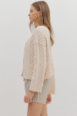 ENTRO INC Women's Sweaters long V-Neck Cable Knit Cardigan