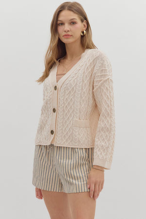 ENTRO INC Women's Sweaters long V-Neck Cable Knit Cardigan
