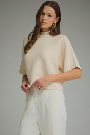 ENTRO INC Women's Sweaters Solid Mock Neck Short Sleeve Sweater Knit Top