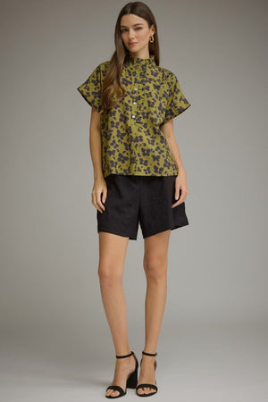 ENTRO INC Women's Top Floral Print Short Sleeve Top
