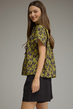 ENTRO INC Women's Top Floral Print Short Sleeve Top