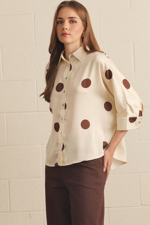 ENTRO INC Women's Top Polka Dot Collared 3/4 Sleeve Top