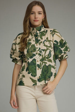 ENTRO INC Women's Top Printed short puff sleeve top