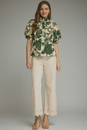 ENTRO INC Women's Top Printed short puff sleeve top
